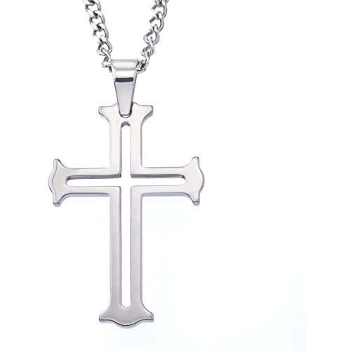 Mens Tungsten Cut-out Cross Pendant Necklace