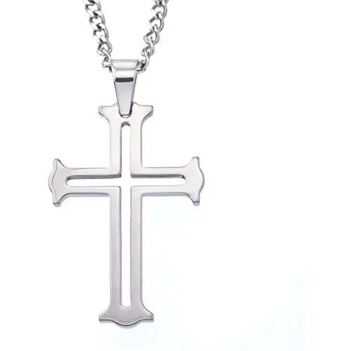 Mens Tungsten Cut-out Cross Pendant Necklace