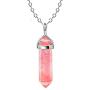 6 Facet Natural Prism Stone Rose Quartz Pendant Necklace Adjustable Hexagonal Crystal Pointed Wire Wrapped Healing Necklace for Men Women Girl Boy Geometric Jewelry Gift 6-7Pcs