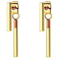 León Jewelry Bar Strips Dangle Drop Front Back Stud Earrings Stainless Steel Women Ear Lobe Piercing
