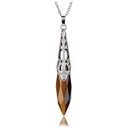 Top Plaza Natural Healing Crystal Stone Necklace Antique Silver Gemstone Point Pendulum Necklaces Reiki Quartz Jewelry for Women Girls