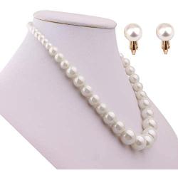 HAPPYAN Handmade Faux Pearl Necklace and Clip on Earrings Jewelry Sets for Women Bib Choker Collar Necklace