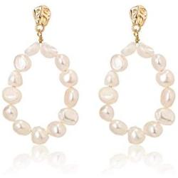 Baroque Pearl Earring Hoop Silver Handmade Culture Dainty Circle Dangle Geometric Hypoallergenic 18K Gold Plated Valentine Mothers Day Jewelry for Women