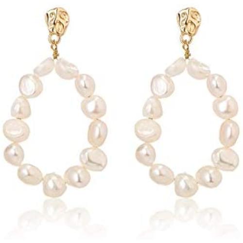 Baroque Pearl Earring Hoop Silver Handmade Culture Dainty Circle Dangle Geometric Hypoallergenic 18K Gold Plated Valentine Mothers Day Jewelry for Women