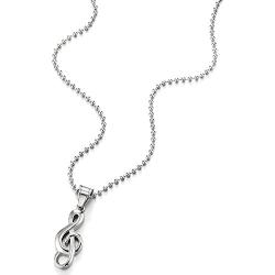 COOLSTEELANDBEYOND Stainless Steel Treble Clef Music Sign Pendant Necklace for Men Women, 23.6 inches Ball Chain