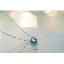 Thaya S925 Sterling Silver Pendant Necklace Mermaid Tail Blue Crystal Gemstone Necklace Chain for Women or Girls Gift (15'' + 2'')