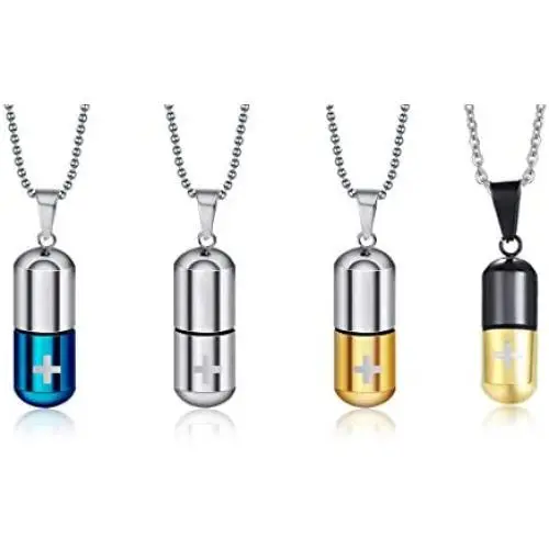 VNOX Jewelry Stainless Steel Cross Capsule Medicine Pill Pendant Necklace,Multi Color Option