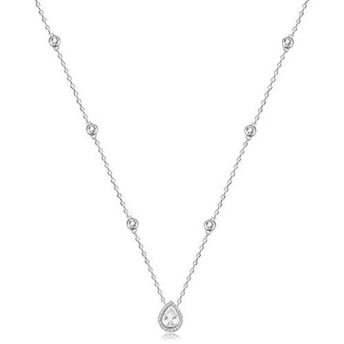 espere Sterling Silver Waterdrop Pear Shape Pendant Droplet Necklace