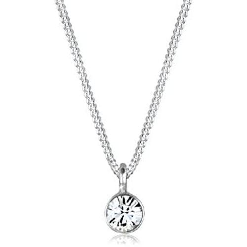 ELLI BY JULIE & GRACE Sterling Silver Swarovski Crystal Solitaire Pendant Necklace, 925 Sterling Silver Necklace for Women, Silver Chains for Women, Length 17.7 inch, Jewelry for Women