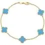 14K Solid Yellow Gold and Turquoise Bracelet with 5 Clover Motifs. 7 inch bracelet