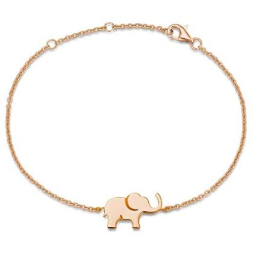 FANCIME White/Yellow/Rose Gold Plated 925 Sterling Silver Cute Cable Link Chain Dainty Delicate Elephant Bracelet Jewelry For Women Girls, 15 + 3cm