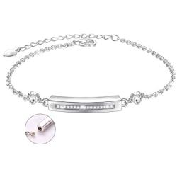 Sterling Silver Forever in My Heart CZ Cremation Urn Locket Memorial Ashes Holder Bangle Urn Keepsake Bracelet 7+2''
