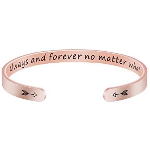 MEMGIFT Rose Gold Bracelets for Women Inspirational Cuff Bagnle Stainless Steel Jewelry Christmas Birthday Gifts for Her Funny Secret Message