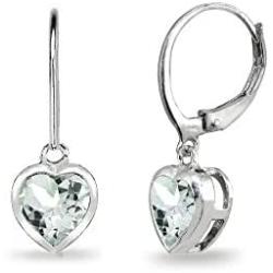 Sterling Silver Genuine or Synthetic Gemstone 6mm Heart Bezel-Set Dangle Leverback Earrings