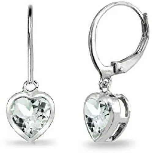 Sterling Silver Genuine or Synthetic Gemstone 6mm Heart Bezel-Set Dangle Leverback Earrings Sterling Silver Genuine or Synthetic Gemstone 6mm Heart Bezel-Set Dangle Leverback Earrings
