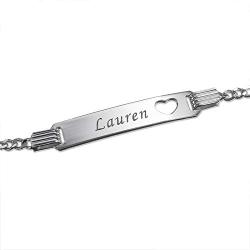 MyNameNecklace Womens Personalized Signature ID Bracelet with Heart - Sterling Silver with Engraving Custom Engraved Jewelry for Her