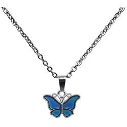 Mood Temperature Necklace Color Change Pendant Emotion Butterfly Women Stainless Steel Long Chain Jewelry