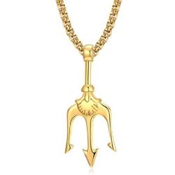 FAANCU Poseidon God of The Sea Trident Necklace Stainless Steel Pendant for Men Hip Hop Jewelry