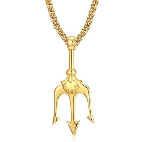 FAANCU Poseidon God of The Sea Trident Necklace Stainless Steel Pendant for Men Hip Hop Jewelry