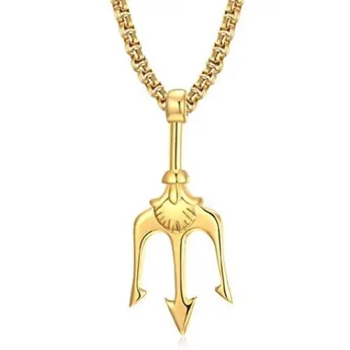FAANCU Poseidon God of The Sea Trident Necklace Stainless Steel Pendant for Men Hip Hop Jewelry