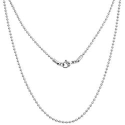 Silvadore 2mm Ball Mens Necklace - Silver Chain Stainless Steel Jewelry - Bead Neck Link Chains for Men Man Women Boys Male Military Dog Tag Pendant - 18'' to 36''