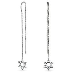 Amulet Talisman Hamsa Hand Of God Symbol Spiritual Thin Long Chain Threader Earrings For Women Teen .925 Sterling Silver U Stabilizer