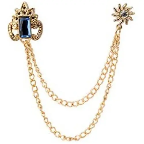 Knighthood Crowned Blue Stone with Hanging Chain Brooch/Collar Pin/Lapel Pins Golden Knighthood Crowned Blue Stone with Hanging Chain Brooch/Collar Pin/Lapel Pins Golden