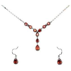 Faship Gorgeous Burnt Orange CZ Crystal Floral Necklace Earrings Set