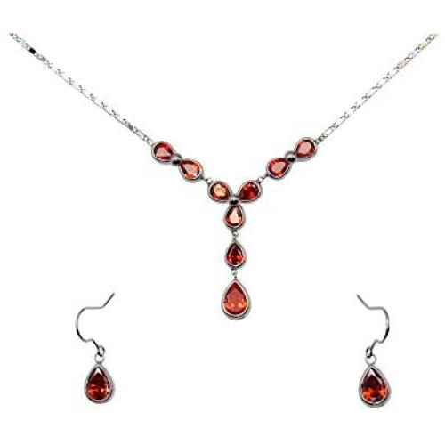 Faship Gorgeous Burnt Orange CZ Crystal Floral Necklace Earrings Set Faship Gorgeous Burnt Orange CZ Crystal Floral Necklace Earrings Set