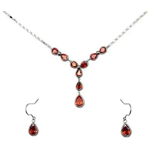 Faship Gorgeous Burnt Orange CZ Crystal Floral Necklace Earrings Set