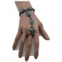 TFJ Women Fashion Jewelry Hand Chain Metal Bracelet Slave Ring Turquoise Blue Ethnic Antique Silver