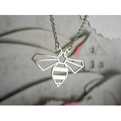 La Menagerie Bee Silver Origami Jewelry - Silver Geometric Chain Necklace – 925 Sterling Plated Silver Necklace for Women & Girls – Stylish Bee Pendant Necklace