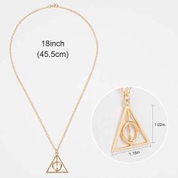 ZST Harry Potter Necklace Set Time Turner Deathly Hallows Pendant Necklace for Harry Potter Fans Collection or Decorations Magical Cosplay Costume Jewelry Merchandise（Golden）