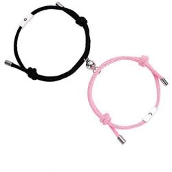 Attract Magnetic Couple Bracelet for Women Men Sun Moon Magnetic Couples Bracelets Vows of Eternal Love Relationship Bracelet Jewelry Set Gift for Couple Bestfriend His and Her (Pink+Black)