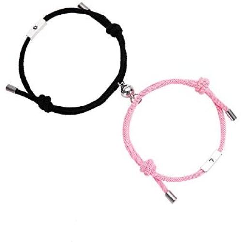 Attract Magnetic Couple Bracelet for Women Men Sun Moon Magnetic Couples Bracelets Vows of Eternal Love Relationship Bracelet Jewelry Set Gift for Couple Bestfriend His and Her (Pink+Black)