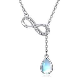 Moonstone Necklace Teardrop Pendant Necklace with Infinity Symbol Sterling Silver Water drop Y-Necklace Jewelry Gifts for Women