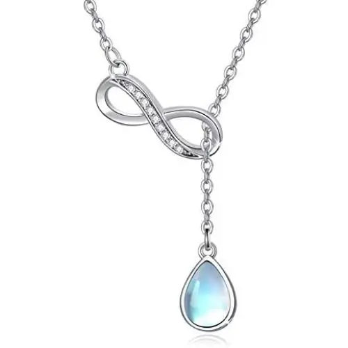 Moonstone Necklace Teardrop Pendant Necklace with Infinity Symbol Sterling Silver Water drop Y-Necklace Jewelry Gifts for Women