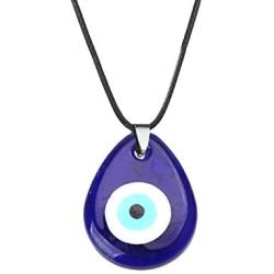 Evil Eye Pendant Necklace Glass Leather Rope Chain Turkish Protact Lucky Necklace for Women Men