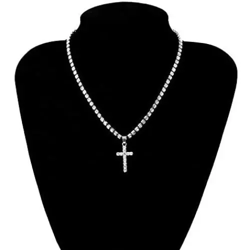 MKEB Girl Vintage Crystal Necklace Link Chain with Cross Pendant Choker Jewelry Accessories(Platinum) MKEB Girl Vintage Crystal Necklace Link Chain with Cross Pendant Choker Jewelry Accessories(Platinum)