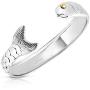 Unique Royal Jewelry Solid 925 Sterling Silver and 14k Gold Plated Cod Fish Cuff Bangle Bracelet.