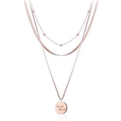 Daesar Stainless Steel Necklace for Women Circle Gold Tag Mecklace 3 Layers Clavicle Chain Necklace Rose Gold Birthday Gift