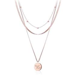 Daesar Stainless Steel Necklace for Women Circle Gold Tag Mecklace 3 Layers Clavicle Chain Necklace Rose Gold Birthday Gift