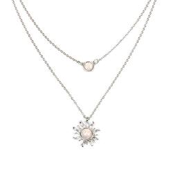 Jovono Boho Multilayered Opal Pendant Necklaces Sun Flower Pendant Chain Jewelry for Women and Girls (Silver)