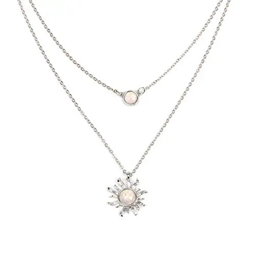 Jovono Boho Multilayered Opal Pendant Necklaces Sun Flower Pendant Chain Jewelry for Women and Girls (Silver) Jovono Boho Multilayered Opal Pendant Necklaces Sun Flower Pendant Chain Jewelry for Women and Girls (Silver)