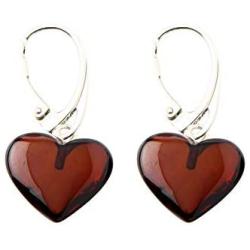 Amber Heart Earrings - Dangle Baltic Amber And Sterling Silver Earrings (Cherry)