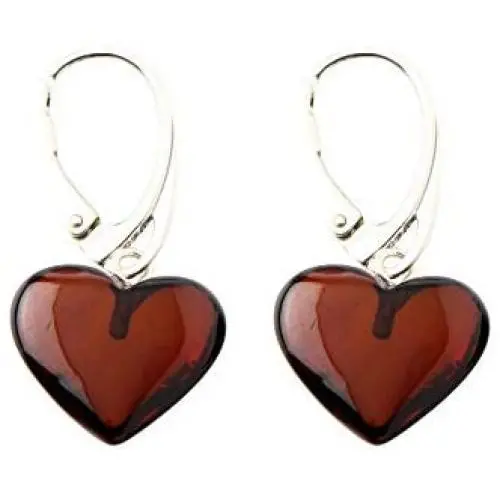 Amber Heart Earrings - Dangle Baltic Amber And Sterling Silver Earrings (Cherry) Amber Heart Earrings - Dangle Baltic Amber And Sterling Silver Earrings (Cherry)