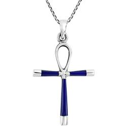 AeraVida Ankh Hieroglyph Eternal Life Simulated Blue Lapis-Lazuli .925 Sterling Silver Pendant Necklace