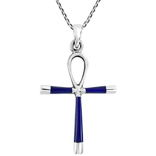 AeraVida Ankh Hieroglyph Eternal Life Simulated Blue Lapis-Lazuli .925 Sterling Silver Pendant Necklace