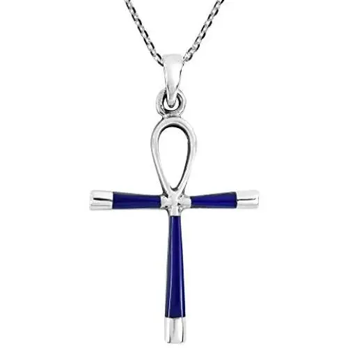 AeraVida Ankh Hieroglyph Eternal Life Simulated Blue Lapis-Lazuli .925 Sterling Silver Pendant Necklace