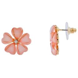 Lux Accessories Ivory Peach Glitter Flower Floral Statement Necklace Earring Set